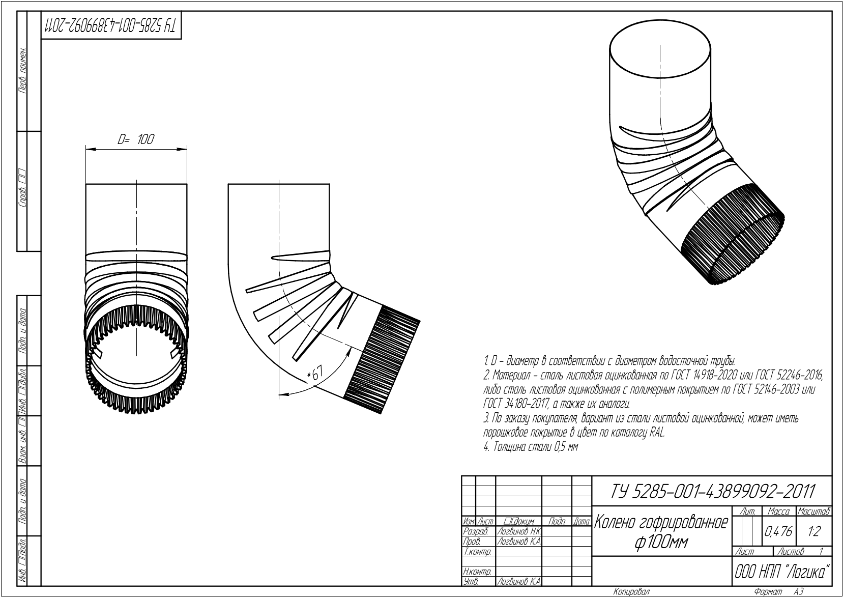 Колена гофрированные